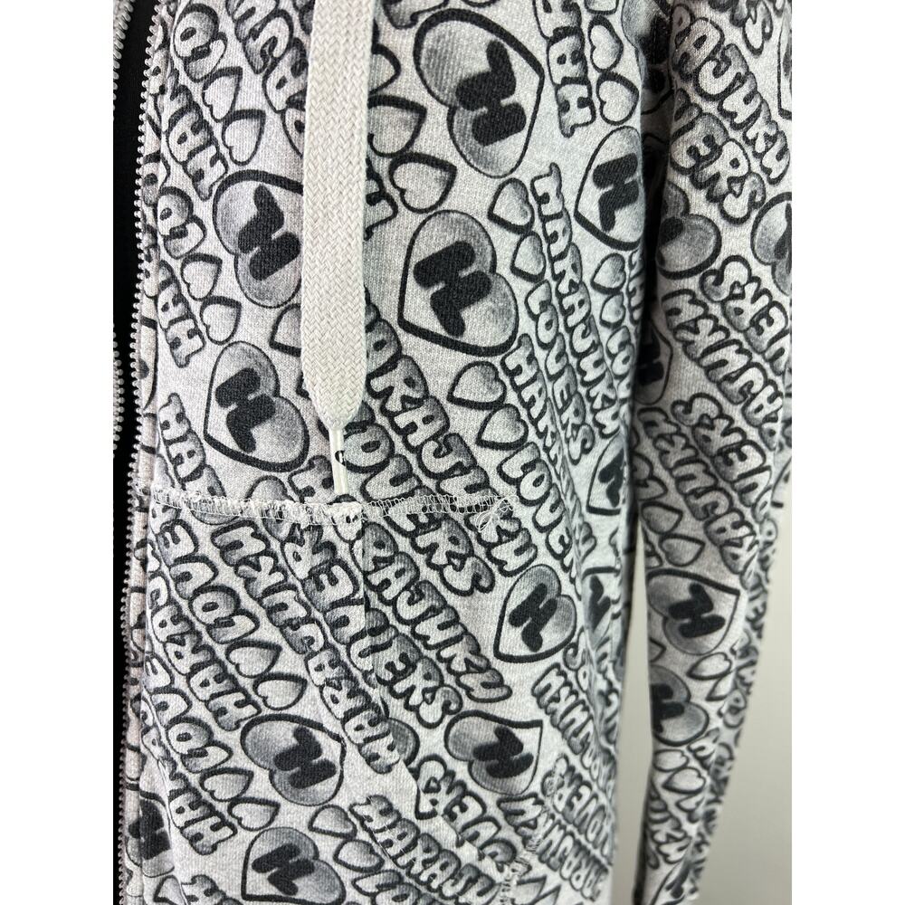 Harajuku Lovers Gray Spellout Graphic Zip Loose Hoodie Sweater S Small USA GENZ - Picture 7 of 10